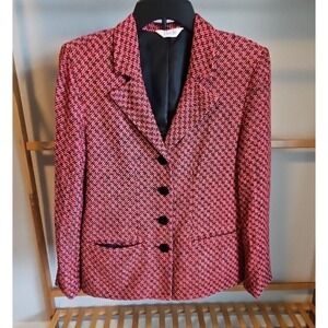 Vintage Bleyle Peach Plaid Women's Suit Silk Jacket - Size 6